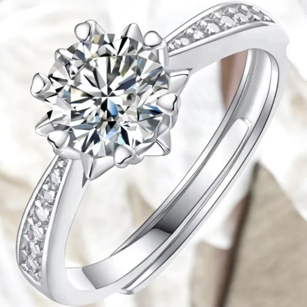 Moissanite Ring 1 CT 925 Sterling Silver Adjustable - Picture 2 of 8